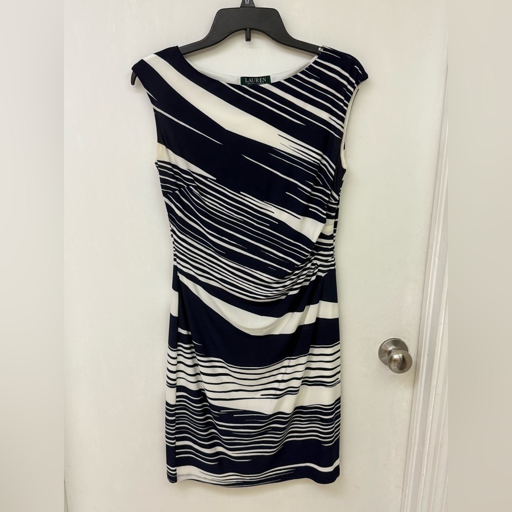Ralph Lauren Black and White Patterned Midi Dress Size 6